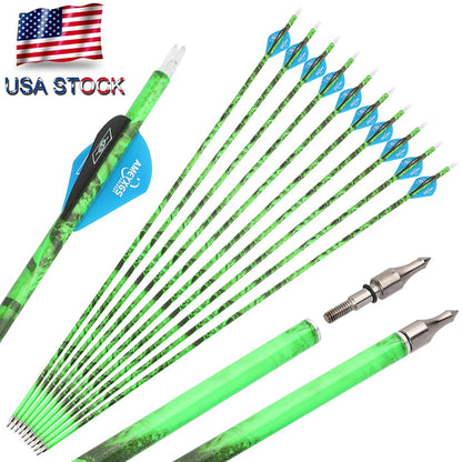 Archery Arrows 30 Inch Camo Mixed Carbon Spine 500 ID6.2mm with Rubber Vanes
