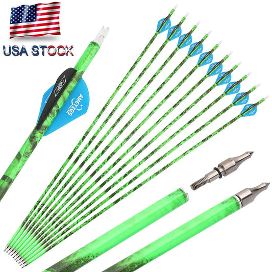 Archery Arrows 30 Inch Camo Mixed Carbon Spine 500 ID6.2mm with Rubber Vanes