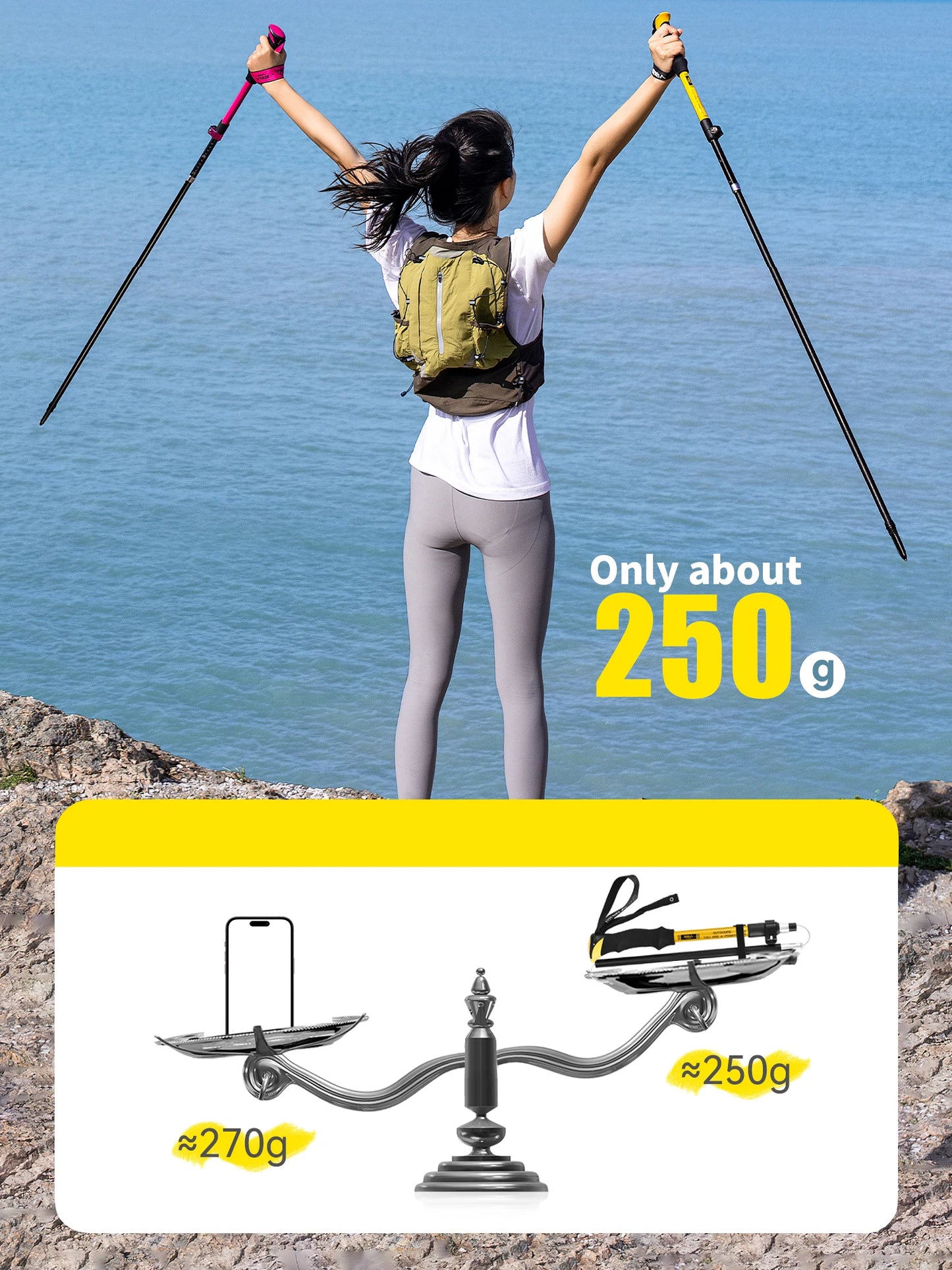 PRIMITIVE Walking Stick 3 Sections Foldable Ultralight Aluminum Alloy Hiking Pole Quick Open Outdoor Travel Hiking Trekking Pole