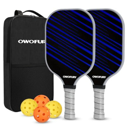 Fiberglass Pickleball Paddles Set of 2, Pickle Ball Racket Lightweight Honeycomb Core Control Paddle, with 4 Indoor Outdoor Bal