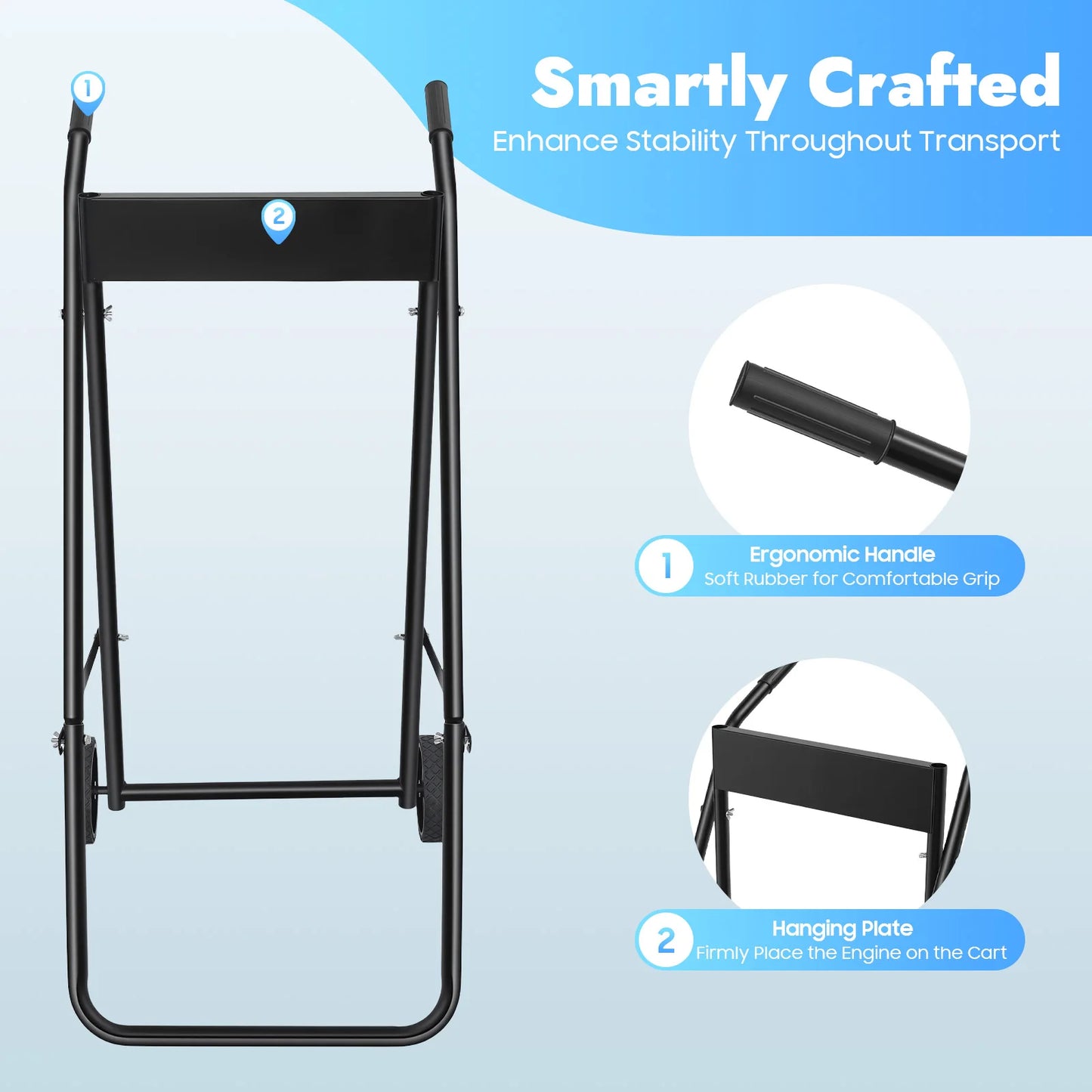 Outboard Boat Motor Stand Cart, Outboard Engine Stand Carrier Cart Dolly Multi Portable Folding Boat Engine Trolley with 2 Wheels for Motor Storage Repair and Maintenance