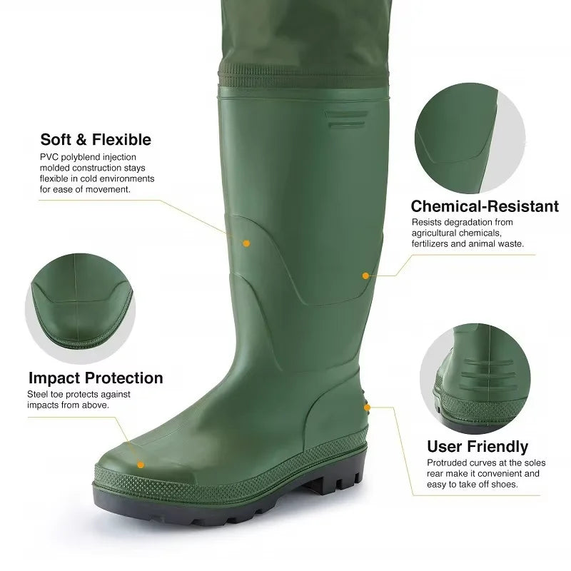 Waterproof Fishing Waders Pants Chest-Length Wader Boots Durable Breathable for Men Women Outdoor