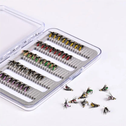 Fly Fishing Lure Kit 50X Artificial Fishing Baits With Storage Box Portable Fly Hook For Bass Trout Walleye Casual Activity Gear