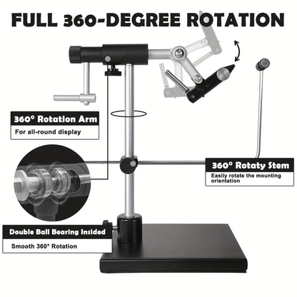 360° Rotatable Fly Tying Vise with Sturdy Base, Adjustable Aluminum Fly Tying Tool with Carbon Steel Jaws Precision Hook Holding