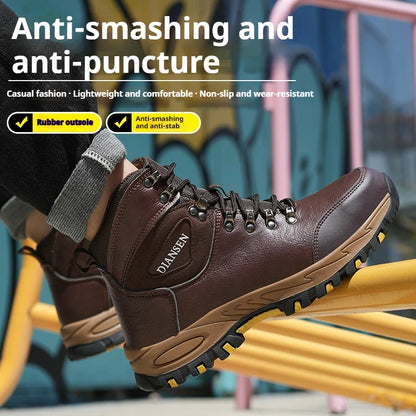 High Top Men Work Shoes Anti-Puncture Anti-smash   Slip Resistant Wate Resistant Hiking Boots