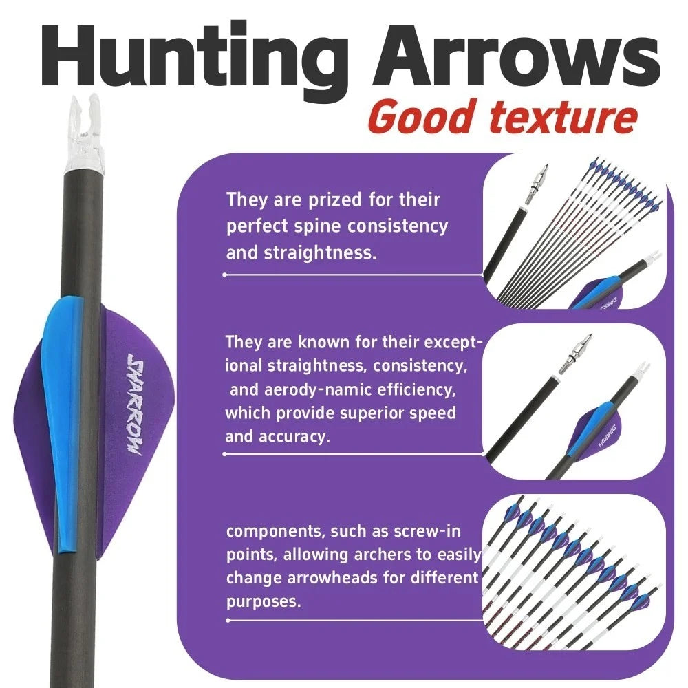 Pure Carbon Arrows 12Pcs Multi-Spine 300/400/500 ±0.003" Straightness 6.2mm ID
