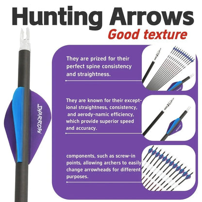 Pure Carbon Arrows 12Pcs Multi-Spine 300/400/500 ±0.003" Straightness 6.2mm ID