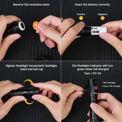 A USB-C Rechargeable  Flashlight Max Output 1200 LM IP68 Waterproof Magnetic