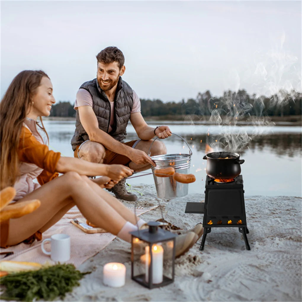 Portable Windproof Wood Heater with Burner Stove Bin for Camping Tent