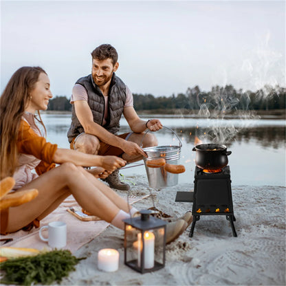 Portable Windproof Wood Heater with Burner Stove Bin for Camping Tent