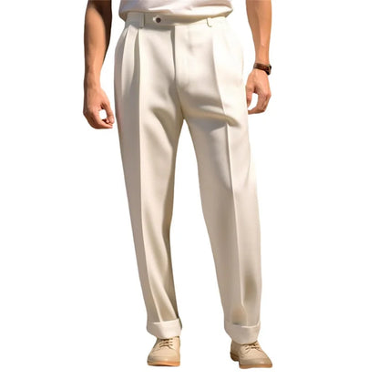 Men s Pants Solid Color Flat Front Trousers Casual