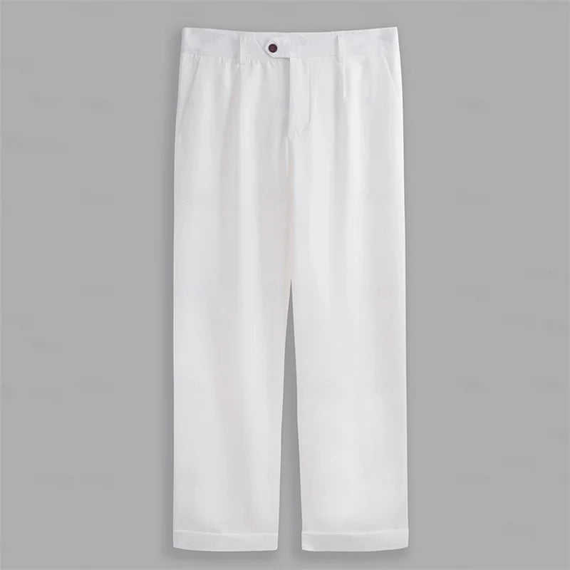 Men s Pants Solid Color Flat Front Trousers Casual