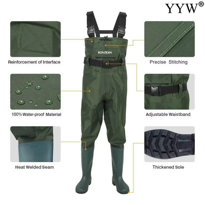 Waterproof Fishing Waders Pants Chest-Length Wader Boots Durable Breathable for Men Women Outdoor