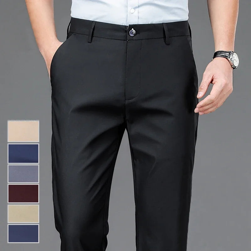 Male Pants Stretch Black Smart Casual Men's Trousers  Quick Dry
