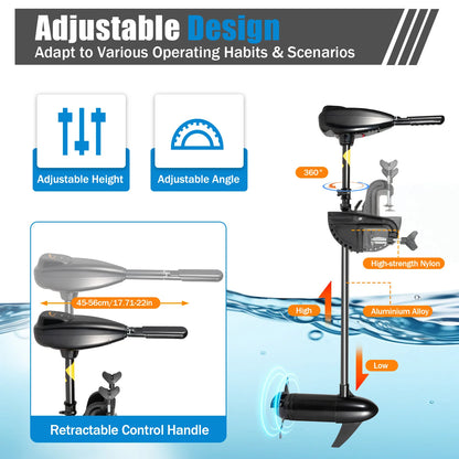 Black Modern Electric trolling motor 5 Forward 3 Reverse Gears 3 Blade Propeller