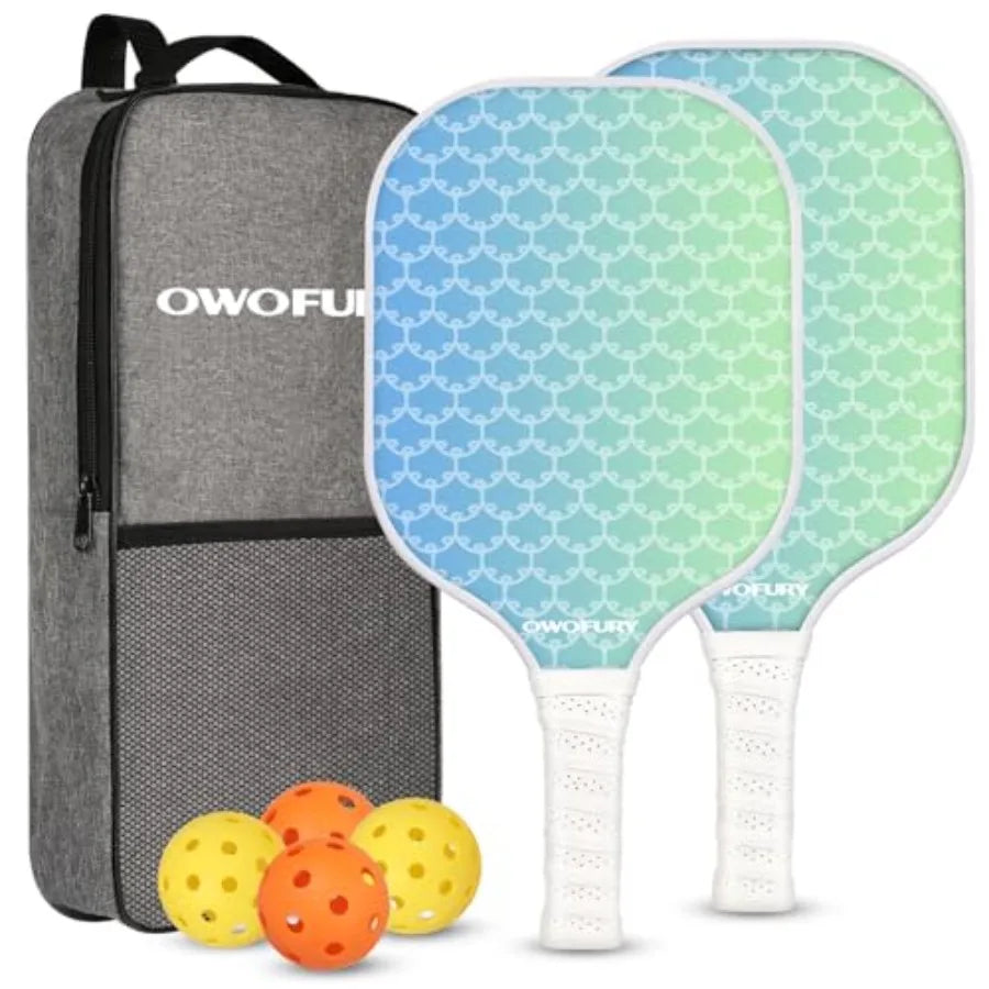 Fiberglass Pickleball Paddles Set of 2, Pickle Ball Racket Lightweight Honeycomb Core Control Paddle, with 4 Indoor Outdoor Bal