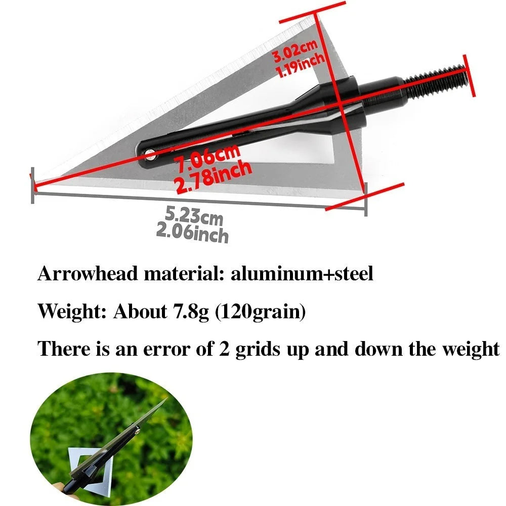 Archery Broadheads 12pcs 120grain Aluminum Steel Screw-in Arrowheads for Hunting