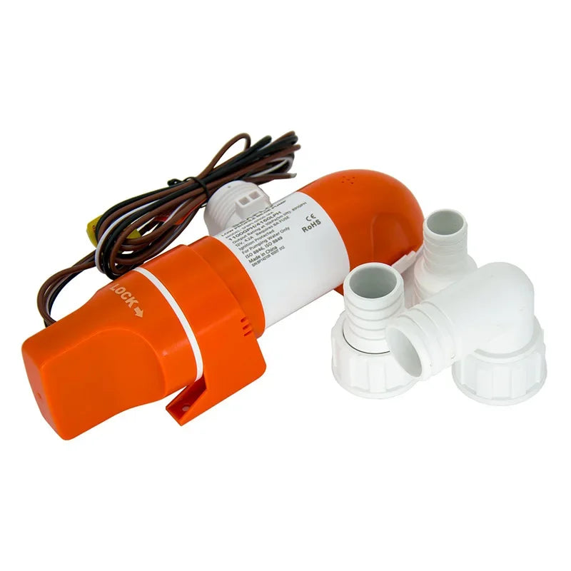 12V 1100 GPH Automatic Low Profile Water Sensing Bilge Pump | Compact Design, Check Valves, 360° Discharge