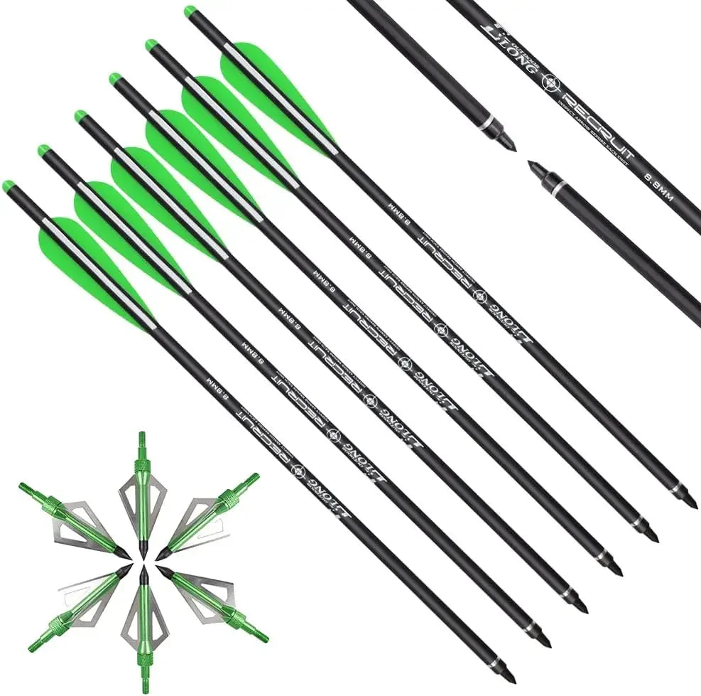 Elong Crossbow Bolts 20 Inch Carbon with Hunting Broadheads 6 Pack,
