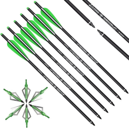 Elong Crossbow Bolts 20 Inch Carbon with Hunting Broadheads 6 Pack,