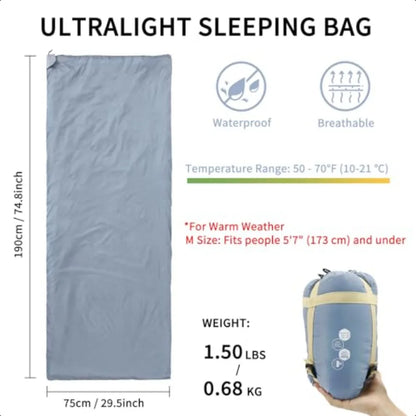 Ultralight Backpacking Sleeping Bag1.5lbs Waterproof 2Way Zipper for Teens Couples