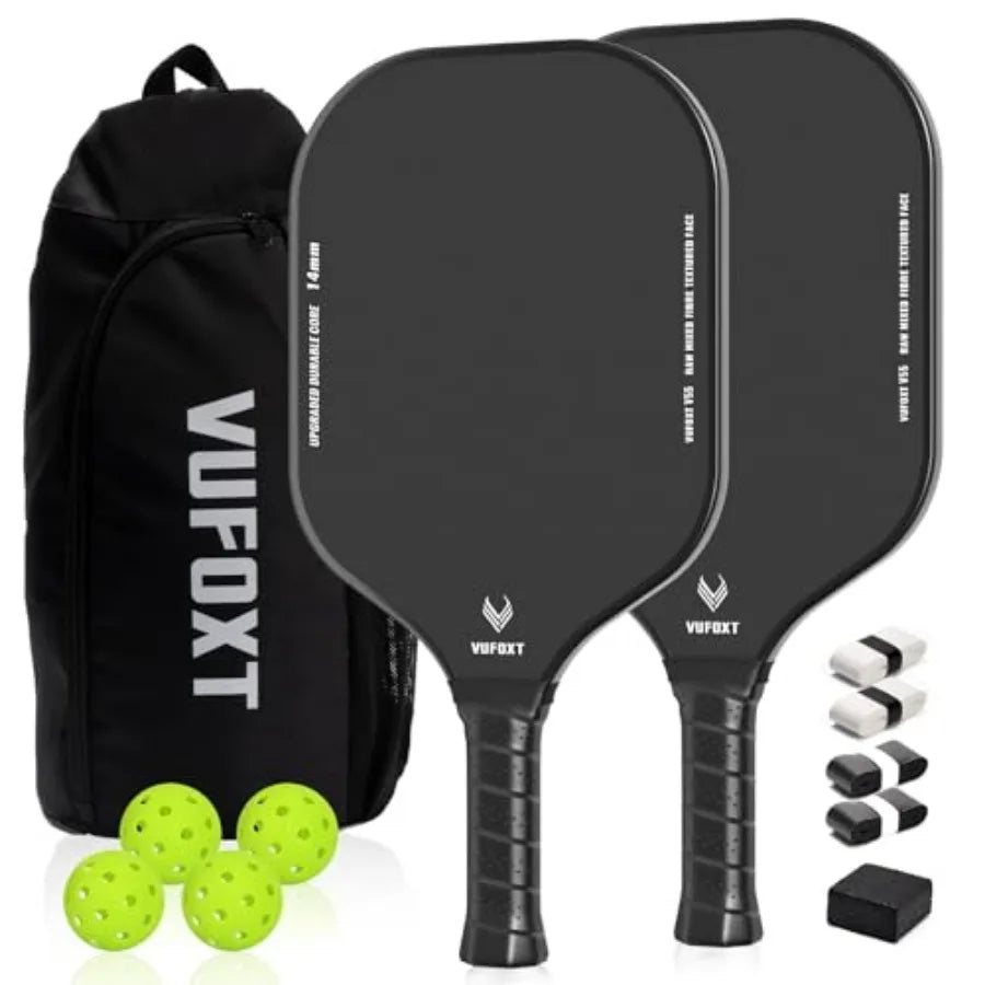 Pickleball Paddles Set of 2/4, USAPA Approved Carbon Fiber Surface Pickle Ball Set - 14mm PP Honeycomb Core of Lightweight Pick