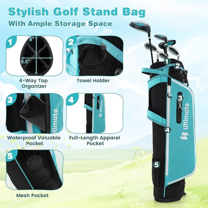 7 Pieces Junior Golf Club Set for Kids Age 11-13 Right Hand,  #1 Driver & #4 Hybrid