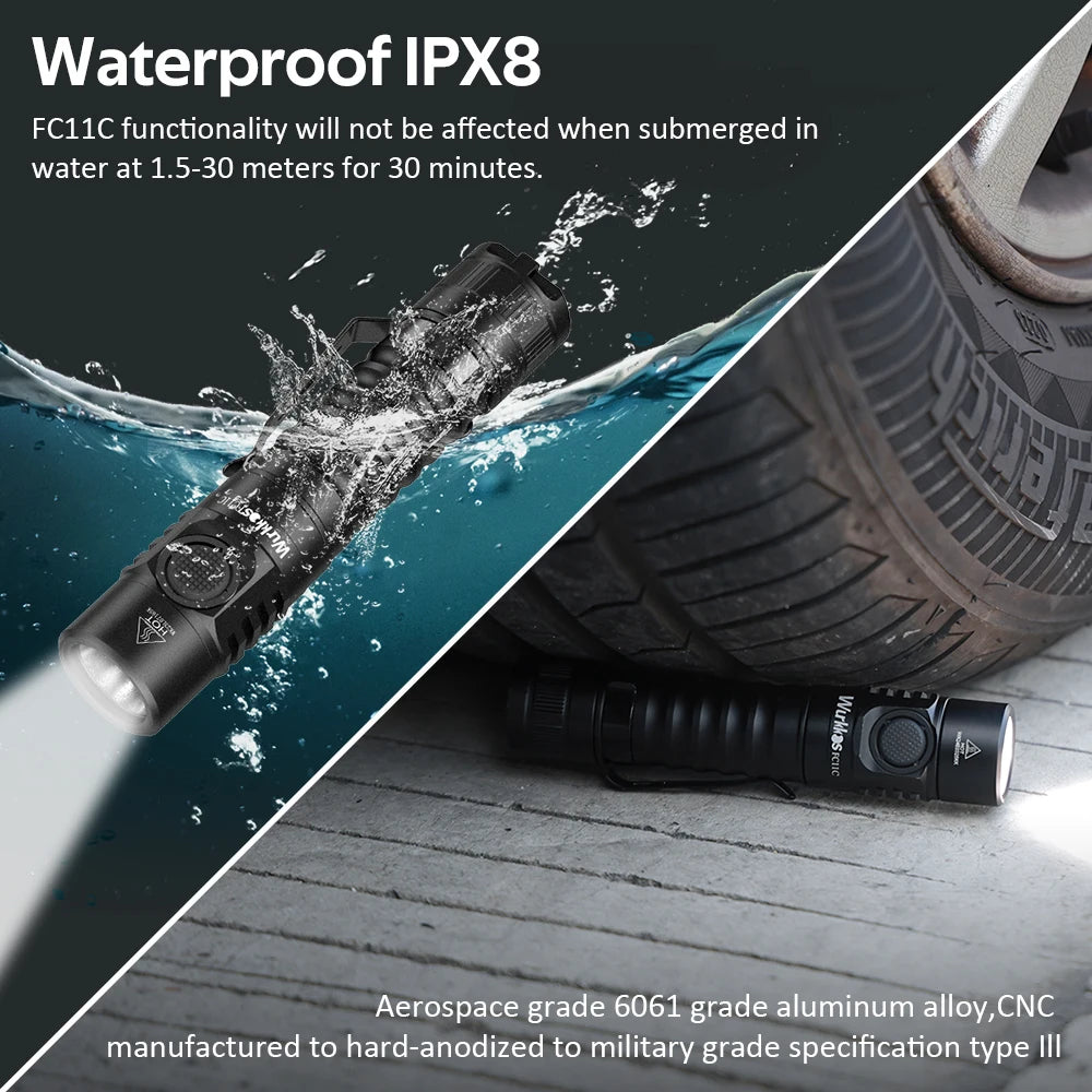 A USB-C Rechargeable  Flashlight Max Output 1200 LM IP68 Waterproof Magnetic