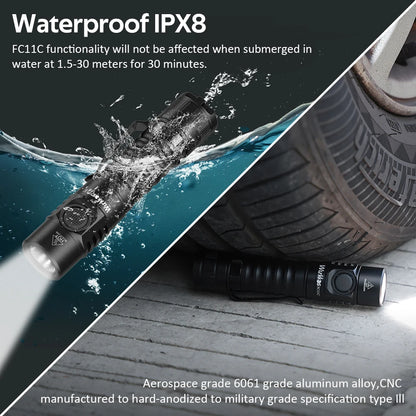 A USB-C Rechargeable  Flashlight Max Output 1200 LM IP68 Waterproof Magnetic