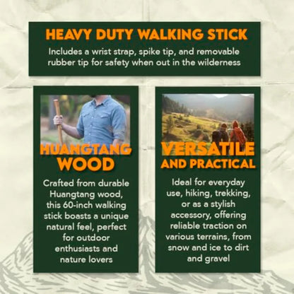 Heavy Duty Wooden Walking Stick  Durable 60 Inch Support Pole with Ergonomic Grip