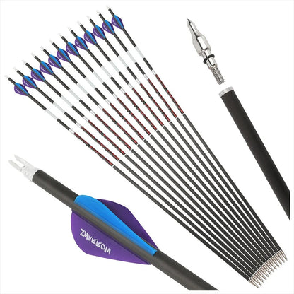Pure Carbon Arrows 12Pcs Multi-Spine 300/400/500 ±0.003" Straightness 6.2mm ID