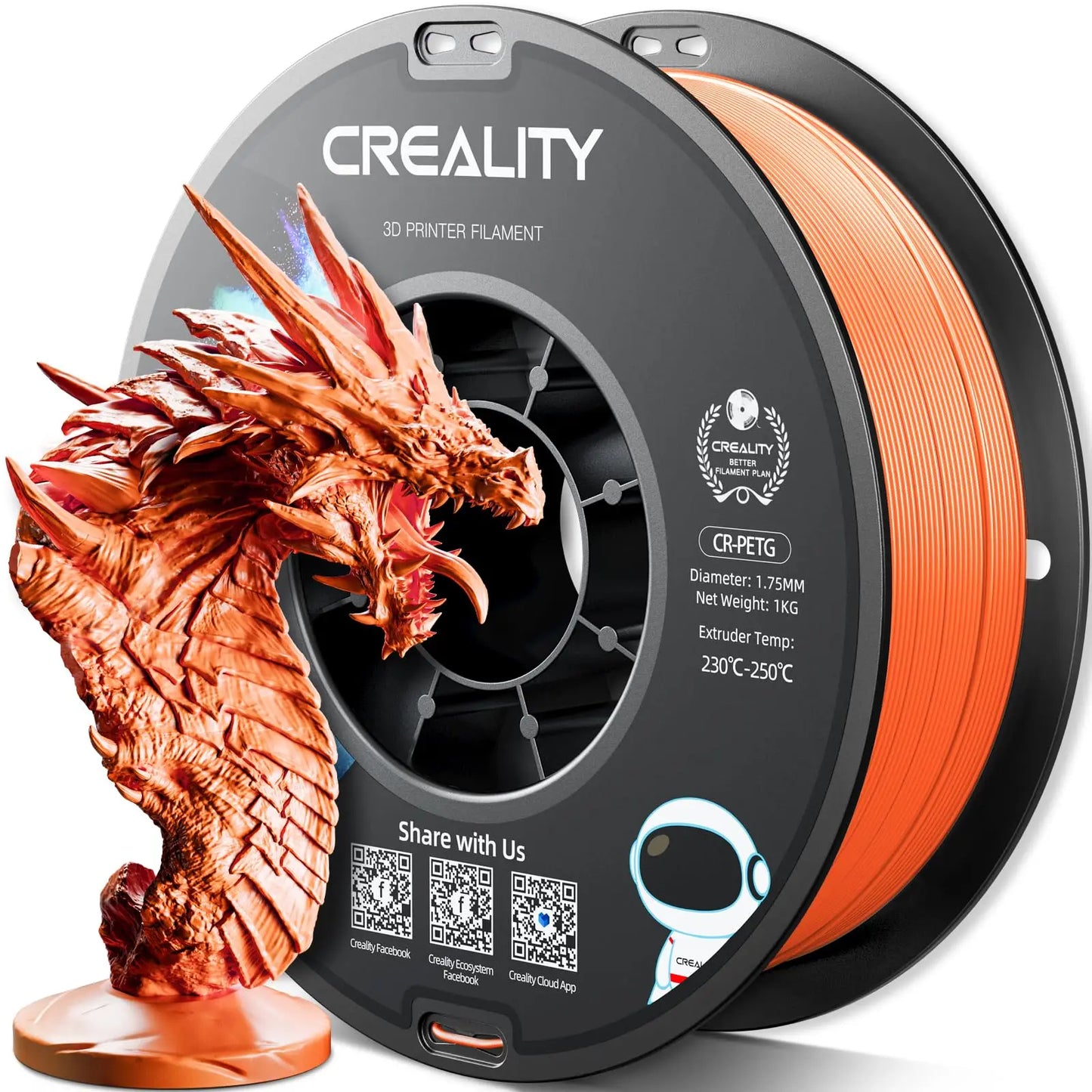 CREALITY PETG Filament 1.75mm 3D Printer Filament 1kg  Neatly Wound Spool