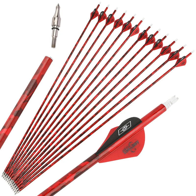Archery Arrows 30 Inch Camo Mixed Carbon Spine 500 ID6.2mm with Rubber Vanes