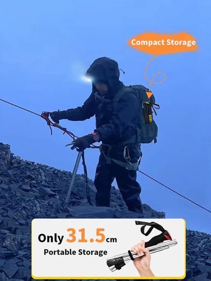PRIMITIVE Walking Stick 3 Sections Foldable Ultralight Aluminum Alloy Hiking Pole Quick Open Outdoor Travel Hiking Trekking Pole