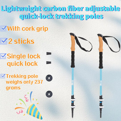Lightweight Carbon Fiber Trekking Poles Quick Lock Adjustable - 2 Pack with Cork Grip
