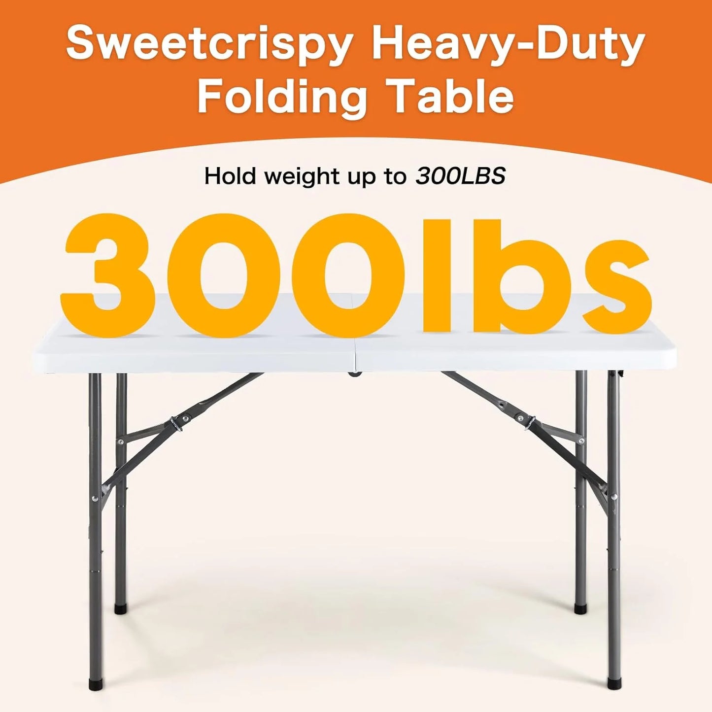 4 FT Folding Picnic Table Easy to Fold and Store, Foldable Table with Carrying Handle