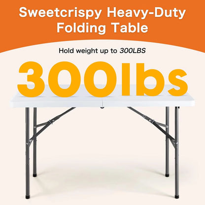 4 FT Folding Picnic Table Easy to Fold and Store, Foldable Table with Carrying Handle