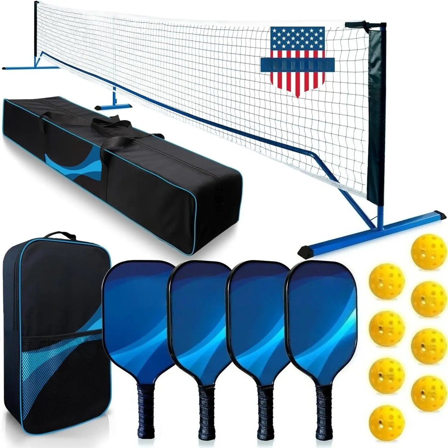 -Portable Pickleball Set with Net  4 USAPA Approved Graphite Paddles, Duffle Bag, Regulation Size Pickleball Net System,