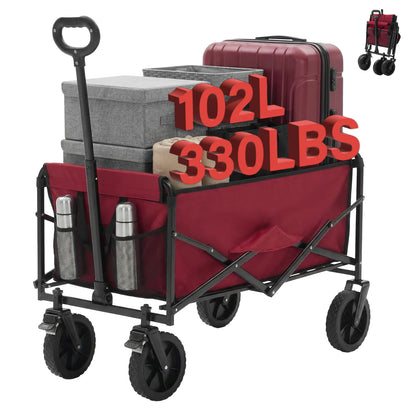 102L Heavy Duty Collapsible Wagon Cart Utility Folding Wagon with Wheels 330 lbs Weight Capacity