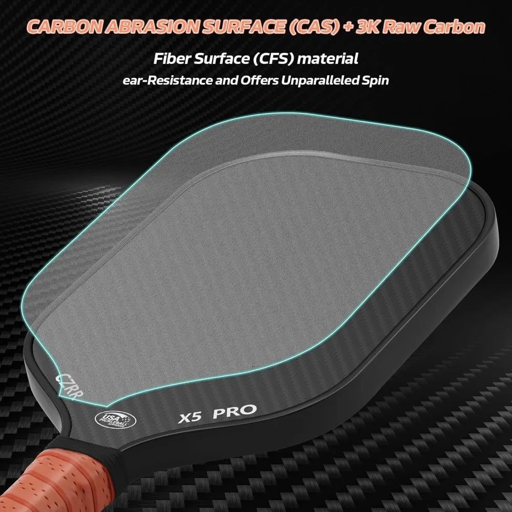 Pickleball Paddle, USA Pickleball Approved, 3K  Carbon Fiber Surface (CFS) High Grit & Spin, with 16MM Polypropylene