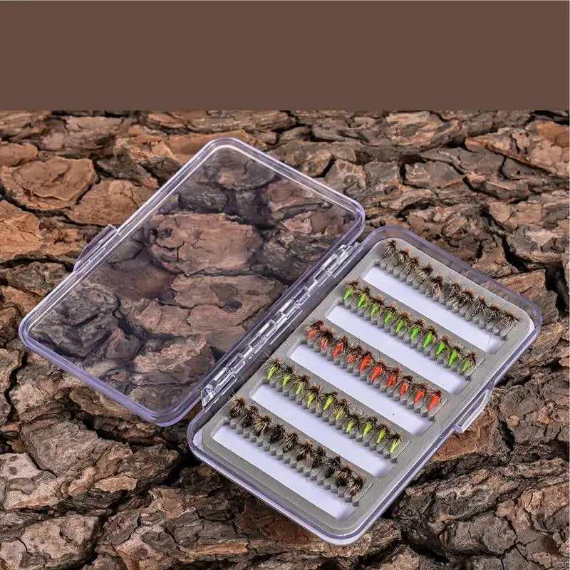 Fly Fishing Lure Kit 50X Artificial Fishing Baits With Storage Box Portable Fly Hook For Bass Trout Walleye Casual Activity Gear