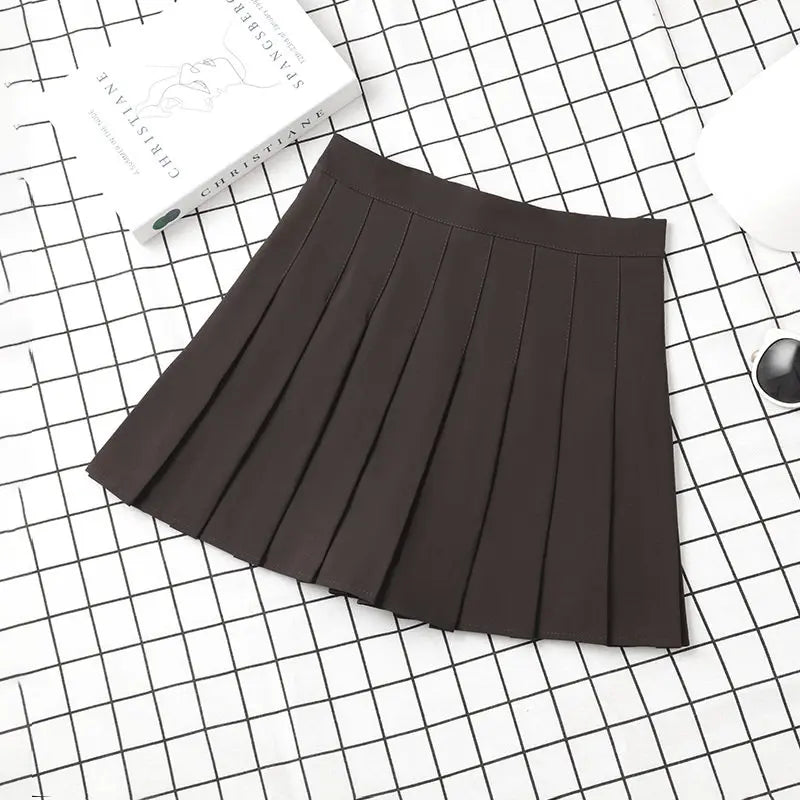 Brown Skirt Ladies 2022 Summer Clothes Women's High Waist  Black Mini Pleated