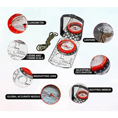 Boy Scout Sighting Compass - Adjustable Declination Mirror, Compass Base Plate,