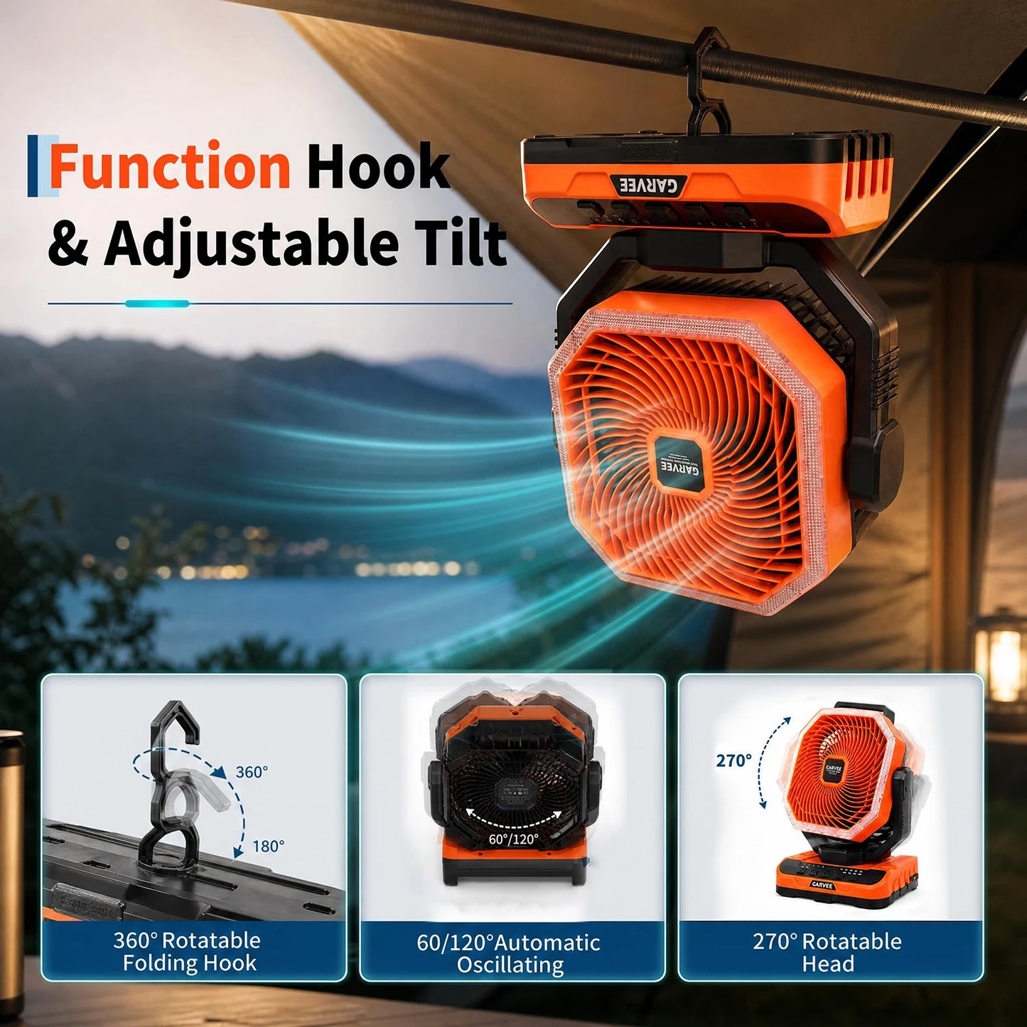 Portable Camping Fan 40000mAh Rechargeable Battery Powered Fan With Remote Timer LED Light 5 Speeds