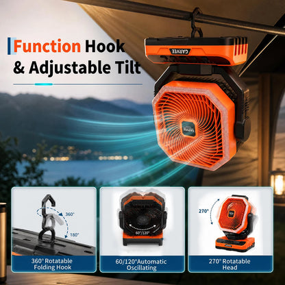 Portable Camping Fan 40000mAh Rechargeable Battery Powered Fan With Remote Timer LED Light 5 Speeds