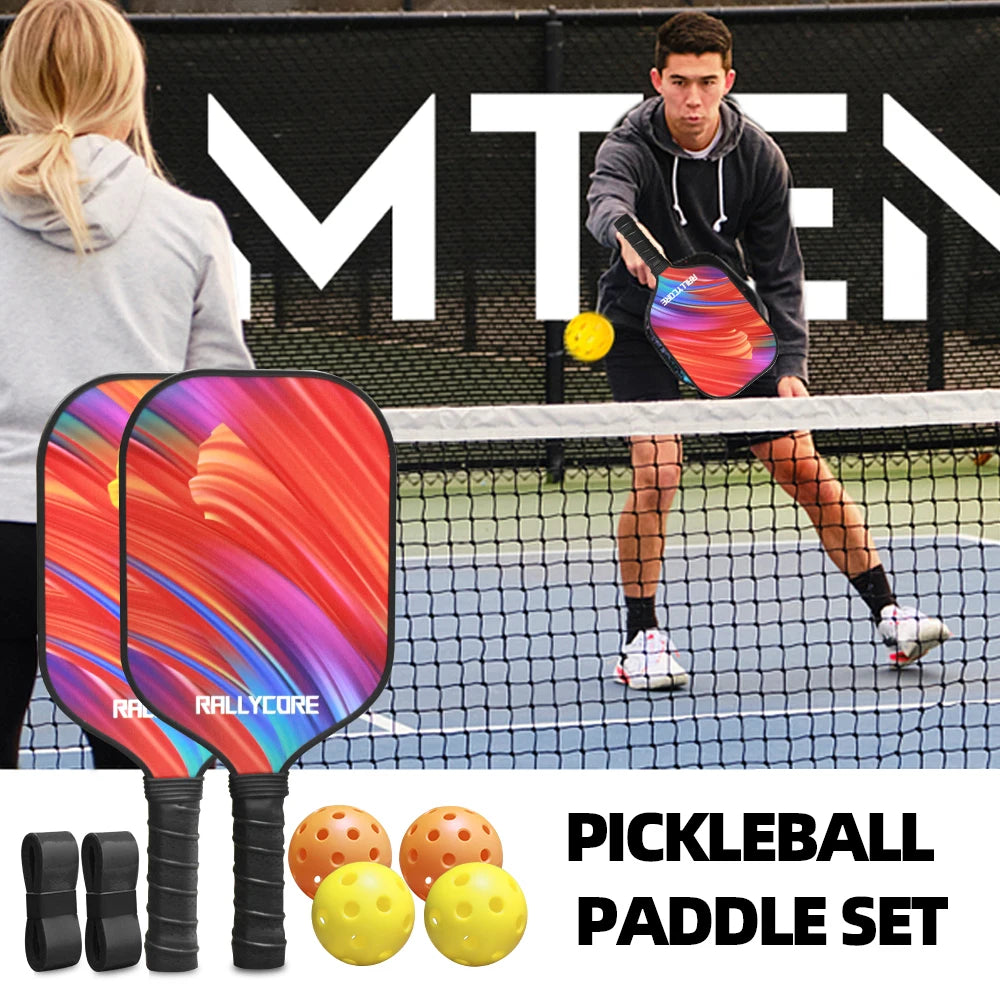 Fiberglass Pickleball Set of 2, Great Power & Control, Complete Kit with 4 Balls and Bag