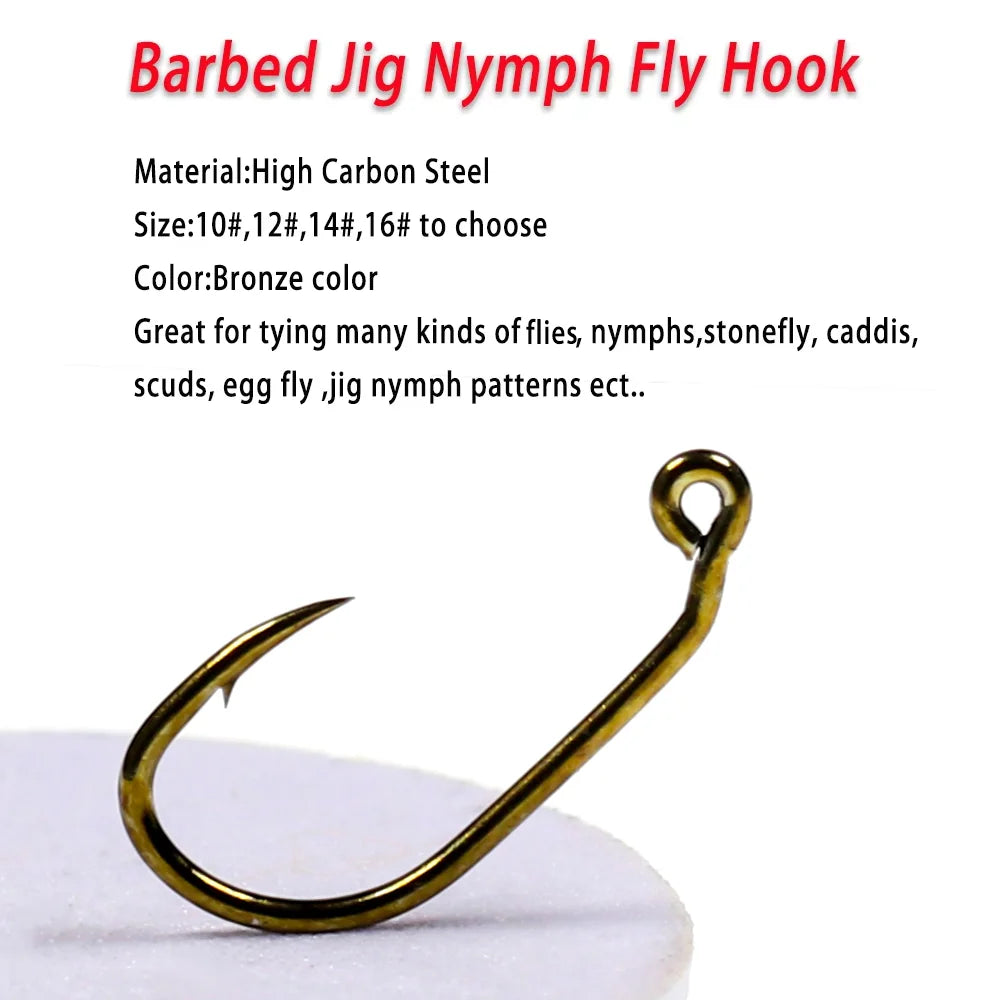 30pcs #10 #12# #14 #16 60°Angle Jig Hook Barbed High Carbon Steel Fly Tying Hook For Wet Euro Nymphs Trout Perch