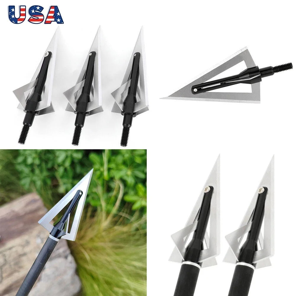 Archery Broadheads 12pcs 120grain Aluminum Steel Screw-in Arrowheads for Hunting