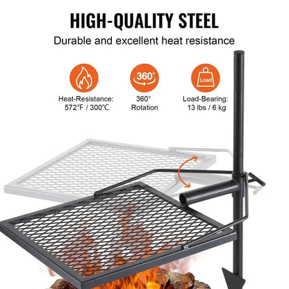 Swivel Fire Pit Grill Grate Heavy Duty Steel Adjustable 360°