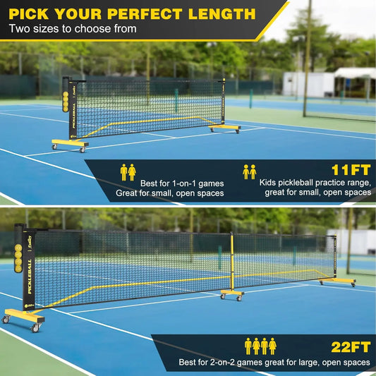 Portable Pickleball Net with Wheels, Ball Collector, 22FT & 11FT Sizes, Carry Bag for Indoor Outdoor Use